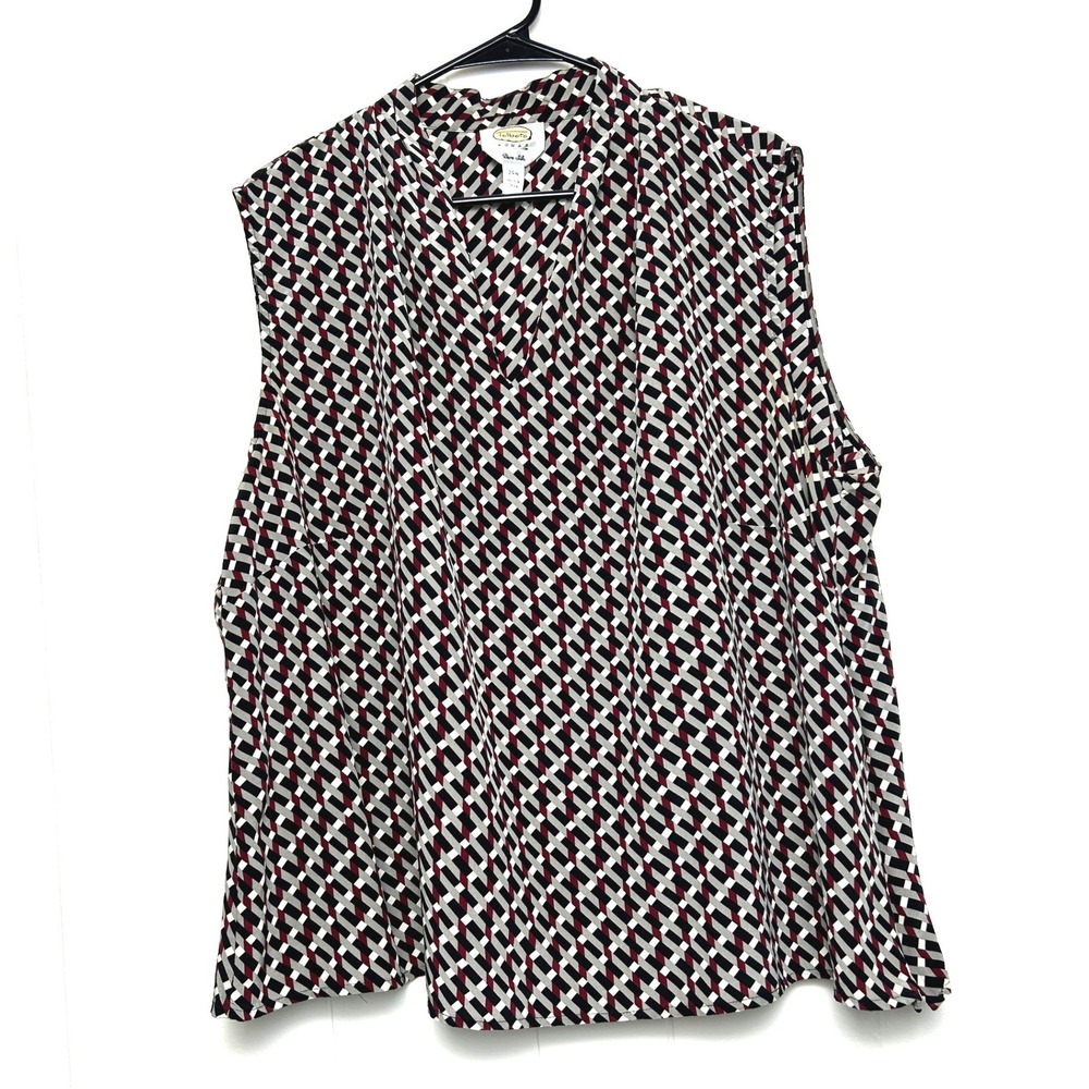 Vintage Talbots Woman 100% Silk Blouse Plus Size‎ 24W Sleeveless Geometric Print